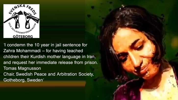 The Swedish Peace Organization called Zahra Mohammadi’s conviction illegitimate and demanded that her sentence be revoked immediately.